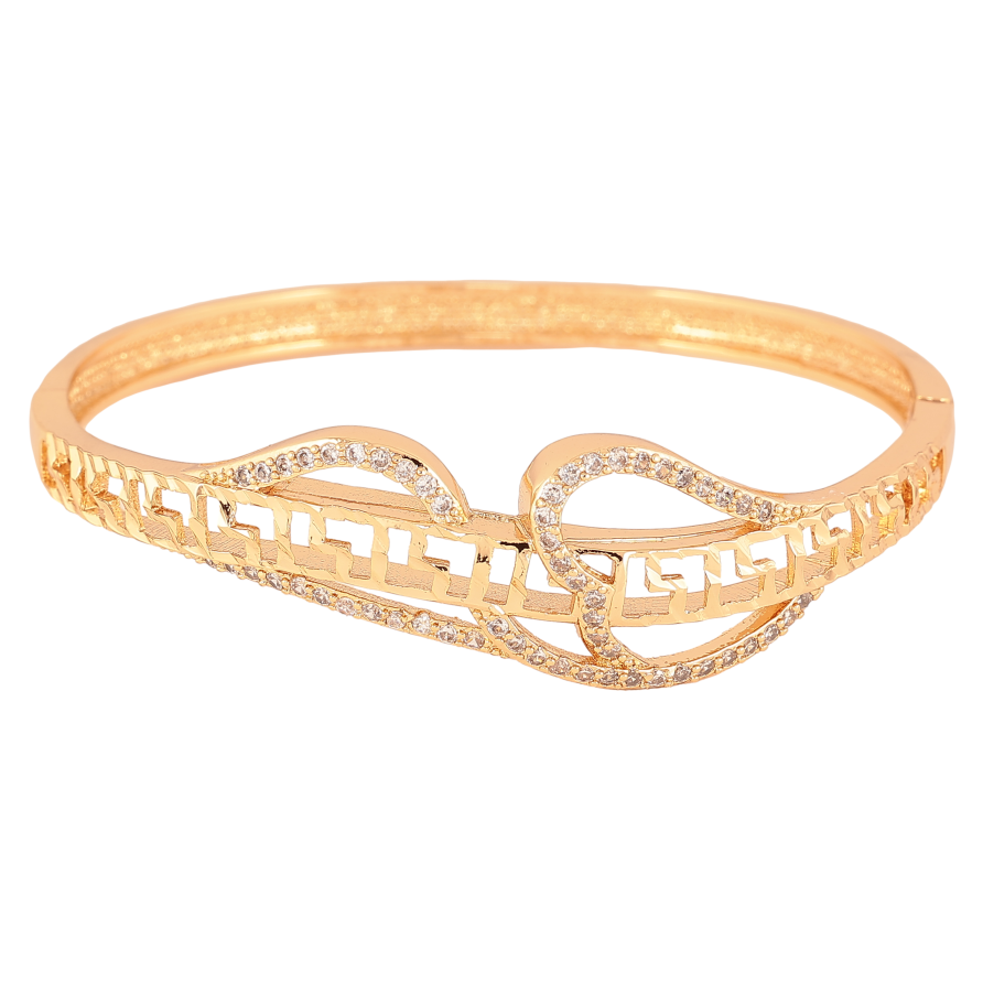 Браслет Xuping колір Позолота 18K "Меандровий орнамент з крученими доріжками кристалів" ø 5,8см фото №1 Браслет Xuping колір Позолота 18K "Меандровий орнамент з крученими доріжками кристалів" ø 5,8см фото №1