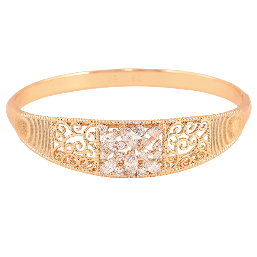 Браслет Xuping колір Позолота 18K "Вензельний різьблений орнамент із вставкою із кристалів" ø 6см фото №1