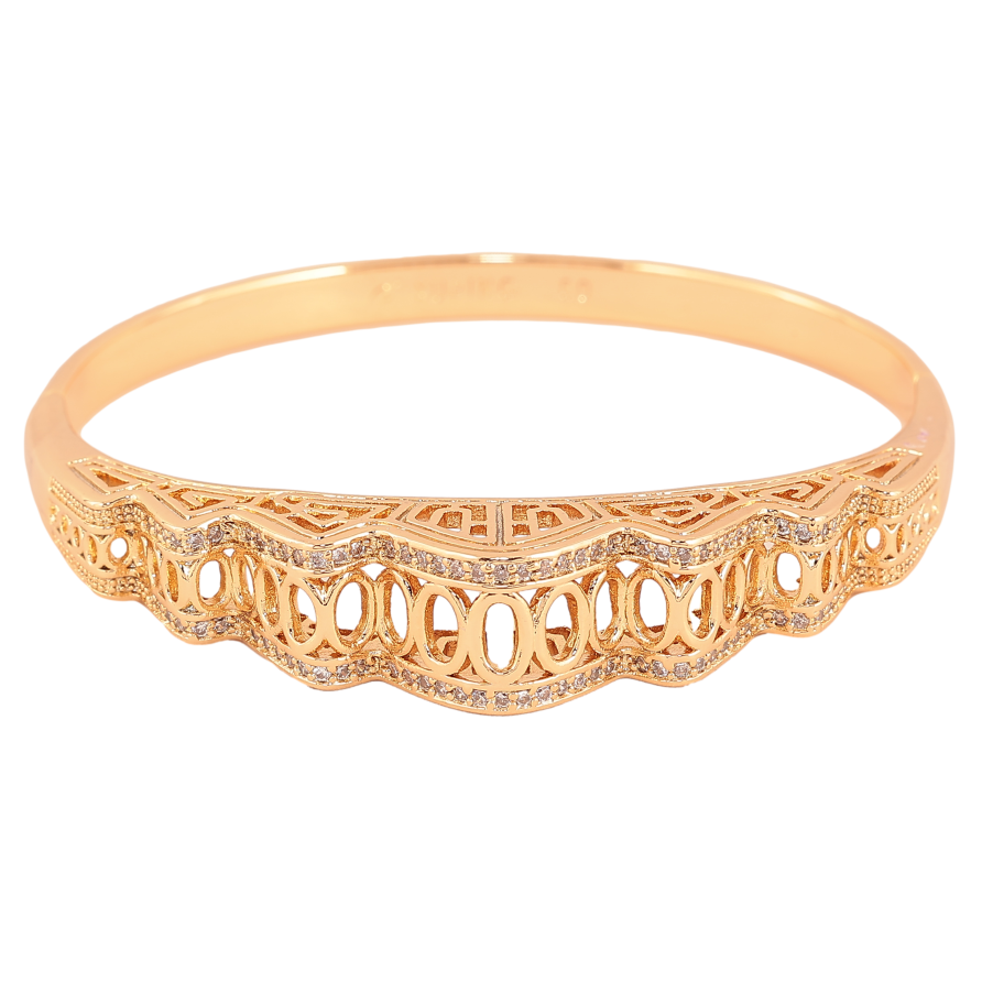 Браслет Xuping колір Позолота 18K "Високий різьблений купол з доріжками кристалів" ø 6см фото №1