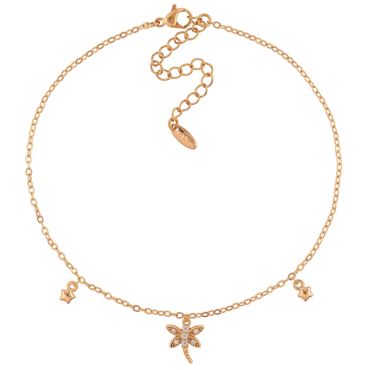 Браслет Xuping колір Позолота 18K на ногу "Ланцюжок з підвісками бабки" розмір з доп.ланцюжком 23-28см х 1.5мм фото №9 Браслет Xuping колір Позолота 18K на ногу "Ланцюжок з підвісками бабки" розмір з доп.ланцюжком 23-28см х 1.5мм фото №9