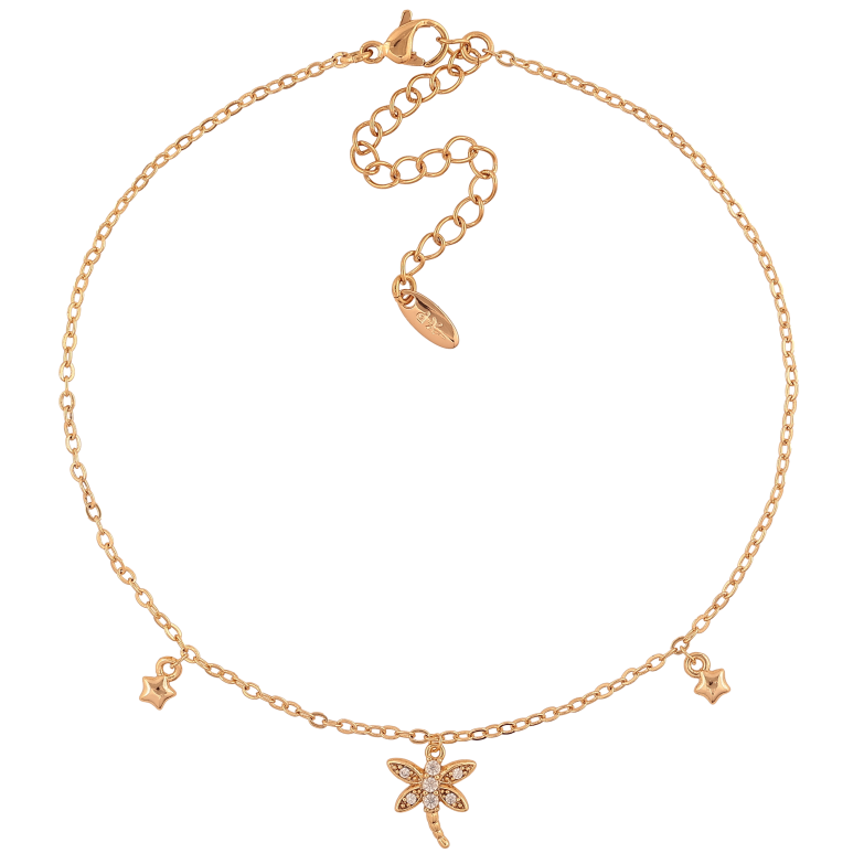 Браслет Xuping колір Позолота 18K на ногу "Ланцюжок з підвісками бабки" розмір з доп.ланцюжком 23-28см х 1.5мм фото №1