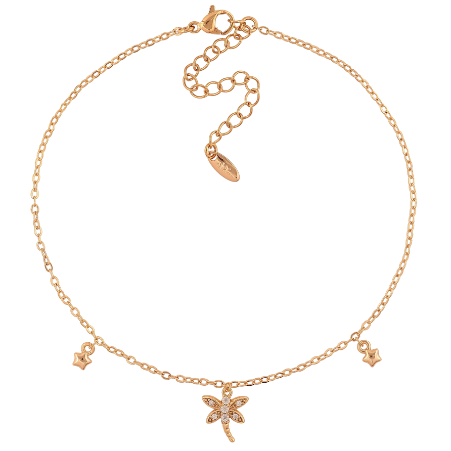 Браслет Xuping колір Позолота 18K на ногу "Ланцюжок з підвісками бабки" розмір з доп.ланцюжком 23-28см х 1.5мм фото №1