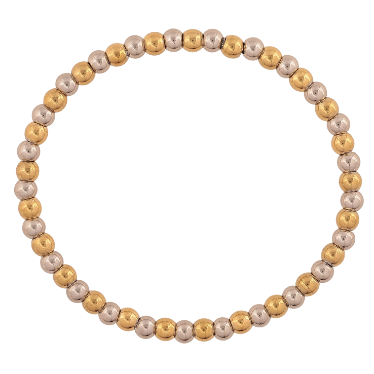 Браслет Xuping ТТМ Stainless Steel колір 14К+Родій "Золотисто-сріблясті намистини на резинці" вільний розмір, ø 4мм фото №8 Браслет Xuping ТТМ Stainless Steel колір 14К+Родій "Золотисто-сріблясті намистини на резинці" вільний розмір, ø 4мм фото №8