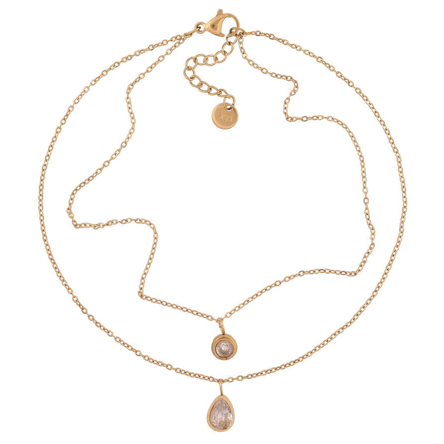 Браслет Xuping ТТМ Stainless Steel колір 14К на ногу "Подвійний ланцюжок із кристальними підвісками" довжина з дод. ланцюжком 24-27см х 1мм фото №1