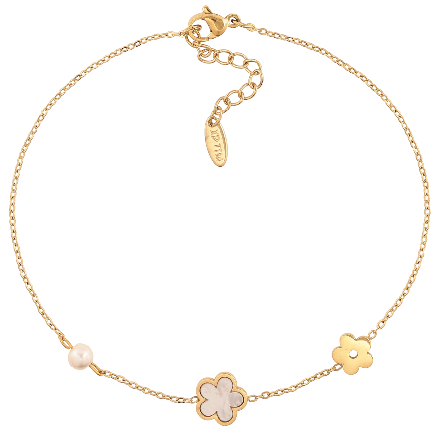 Браслет Xuping ТТМ Stainless Steel колір 14К на ногу "Ланцюжок з квіточками" довжина з дод. ланцюжком 24-27.5см х 1.5-10мм фото №1