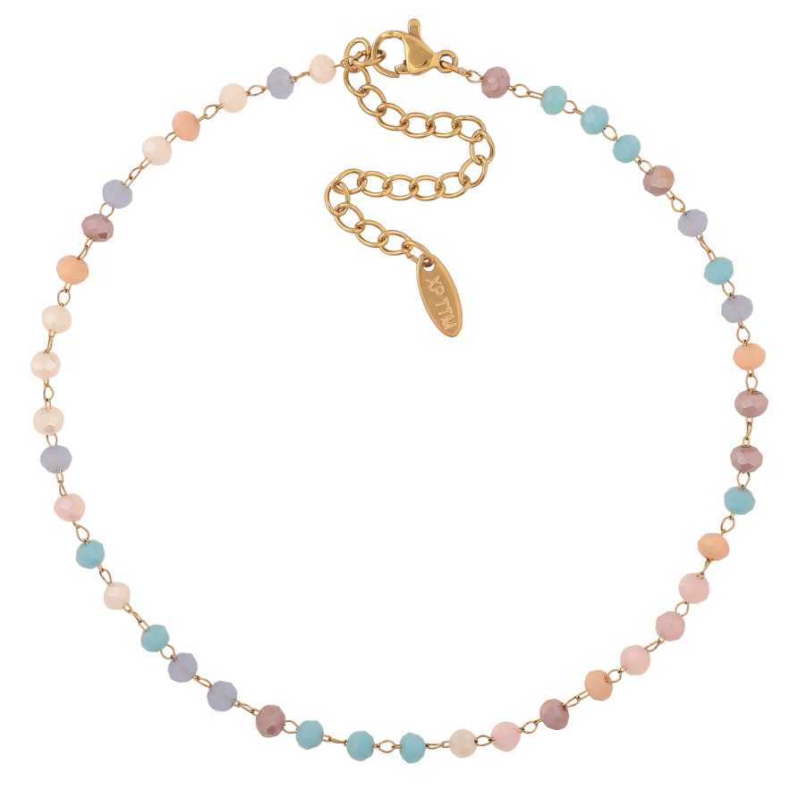 Браслет Xuping ТТМ Stainless Steel колір 14К на ногу "Різнобарвні намистини" довжина з дод. ланцюжком 24.5-30см х 4мм фото №1