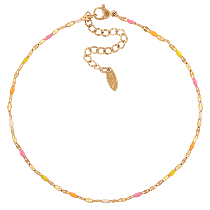 Браслет Xuping ТТМ Stainless Steel колір 14К на ногу "Ланцюжок з кольоровою емаллю" довжина з дод. ланцюжком 24-29см х 2мм фото №3 Браслет Xuping ТТМ Stainless Steel колір 14К на ногу "Ланцюжок з кольоровою емаллю" довжина з дод. ланцюжком 24-29см х 2мм фото №3