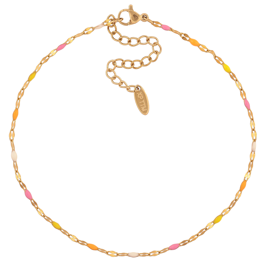 Браслет Xuping ТТМ Stainless Steel колір 14К на ногу "Ланцюжок з кольоровою емаллю" довжина з дод. ланцюжком 24-29см х 2мм фото №1 Браслет Xuping ТТМ Stainless Steel колір 14К на ногу "Ланцюжок з кольоровою емаллю" довжина з дод. ланцюжком 24-29см х 2мм фото №1