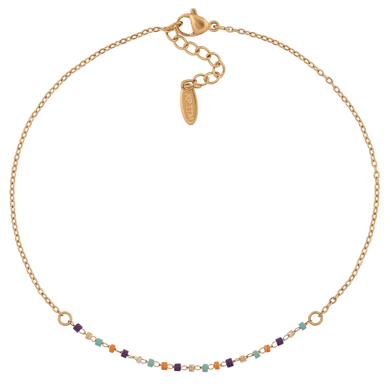 Браслет Xuping ТТМ Stainless Steel колір 14К на ногу "Ланцюжок з різнокольоровим бісером" довжина з дод. ланцюжком 26-29см х 1.5-2мм фото №1