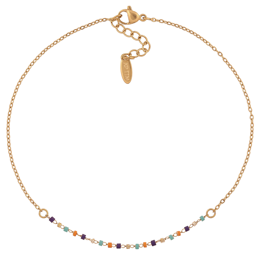 Браслет Xuping ТТМ Stainless Steel колір 14К на ногу "Ланцюжок з різнокольоровим бісером" довжина з дод. ланцюжком 26-29см х 1.5-2мм фото №1