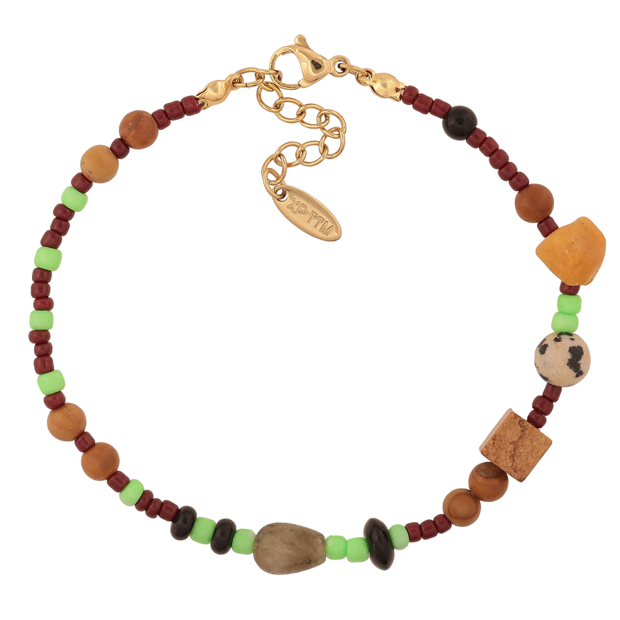 Браслет Xuping ТТМ Stainless Steel колір 14К "Декоративні кольорові намистини" довжина з дод. ланцюжком 19-22см х 2-7мм фото №1