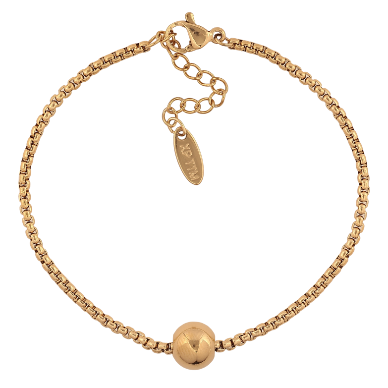 Браслет Xuping ТТМ Stainless Steel колір 14К "Ланцюжок Венеціанський з намистиною, ø 8мм" довжина з дод. ланцюжком 17-20.5см х 2мм фото №3