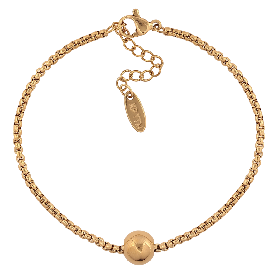 Браслет Xuping ТТМ Stainless Steel колір 14К "Ланцюжок Венеціанський з намистиною, ø 8мм" довжина з дод. ланцюжком 17-20.5см х 2мм фото №1