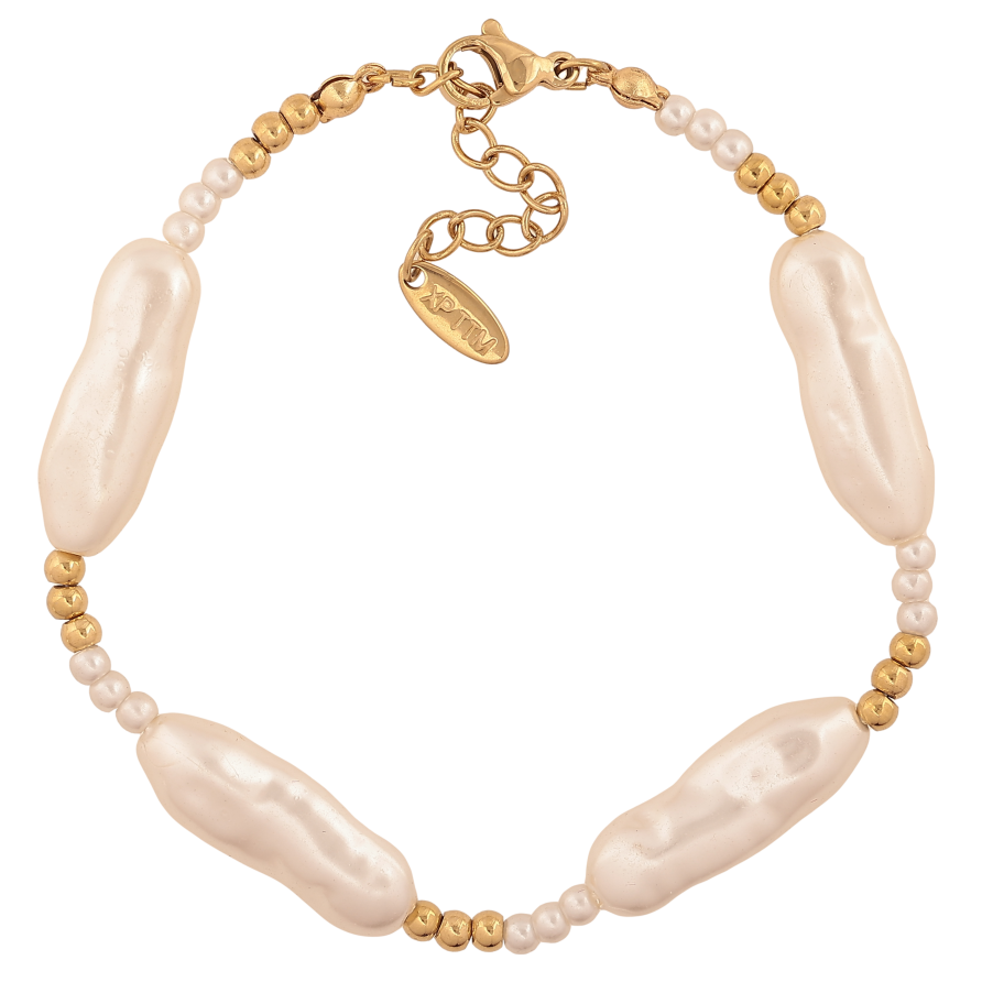 Браслет Xuping ТТМ Stainless Steel колір 14К "Декоративні намистини" довжина з дод. ланцюжком 18.5-22см х 3-8мм фото №1