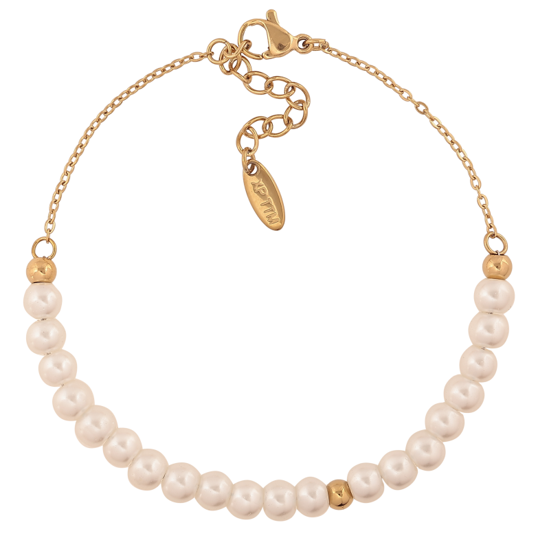 Браслет Xuping ТТМ Stainless Steel колір 14К "Ланцюжок з перлинними намистинами" довжина з дод. ланцюжком 18.5-21.5см х 1.5-5мм фото №1