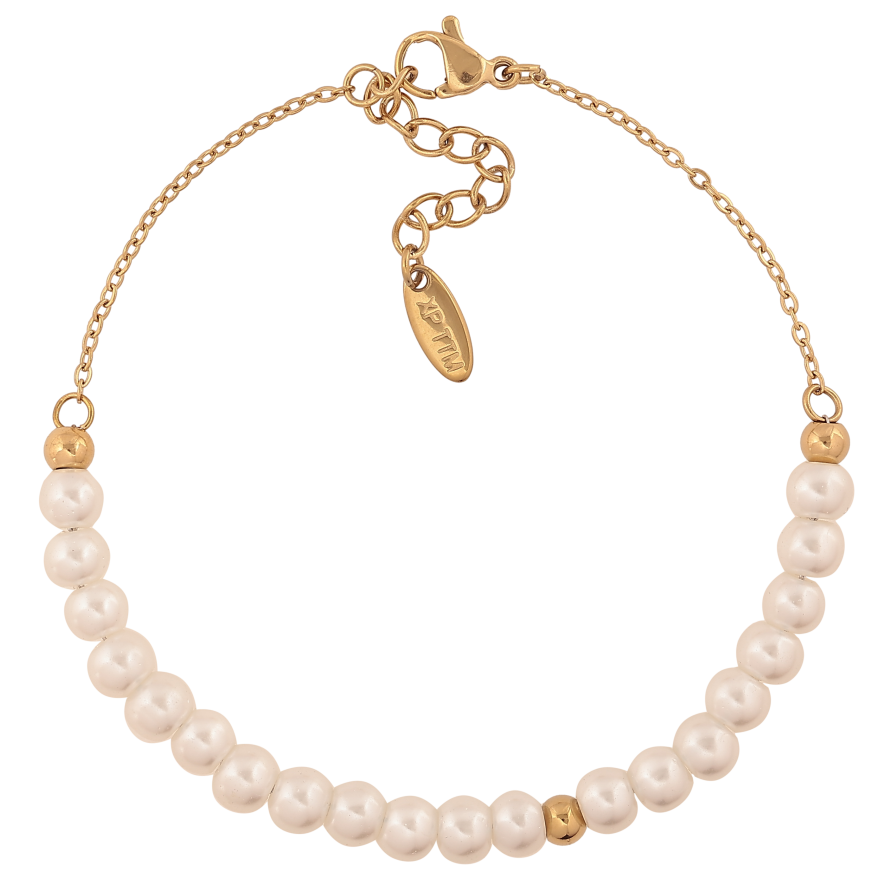 Браслет Xuping ТТМ Stainless Steel колір 14К "Ланцюжок з перлинними намистинами" довжина з дод. ланцюжком 18.5-21.5см х 1.5-5мм фото №1