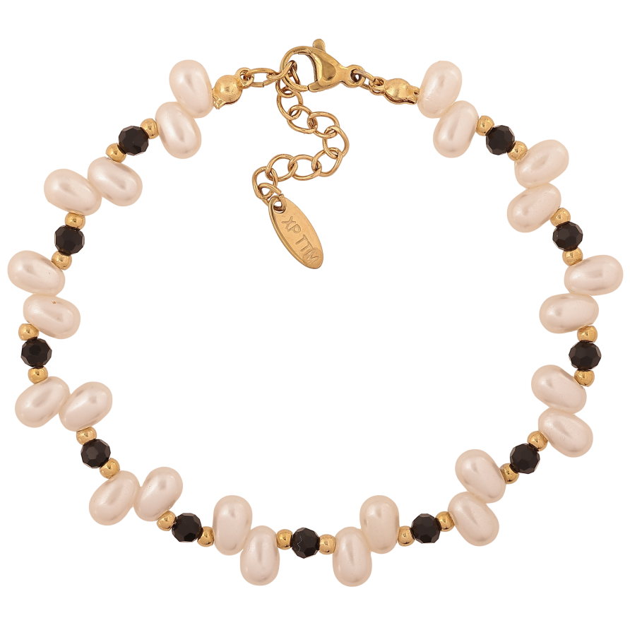 Браслет Xuping ТТМ Stainless Steel колір 14К "Перлинно-чорні намистини" довжина з дод. ланцюжком 18.5-22см х 2-11мм фото №1