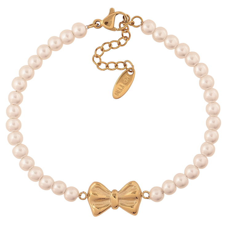 Браслет Xuping ТТМ Stainless Steel колір 14К "Перлинні намистини з бантом" довжина з дод. ланцюжком 16.5-20см х 4-10мм фото №22 Браслет Xuping ТТМ Stainless Steel колір 14К "Перлинні намистини з бантом" довжина з дод. ланцюжком 16.5-20см х 4-10мм фото №22