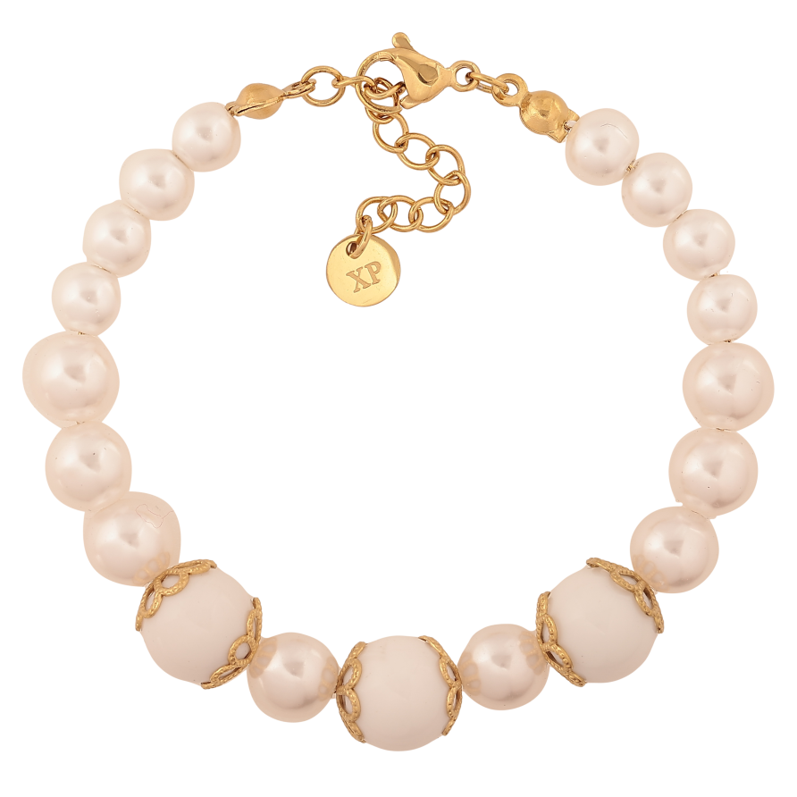 Браслет Xuping ТТМ Stainless Steel колір 14К "Перлинні намистини" довжина з дод. ланцюжком 17-20см х 6-10мм фото №1