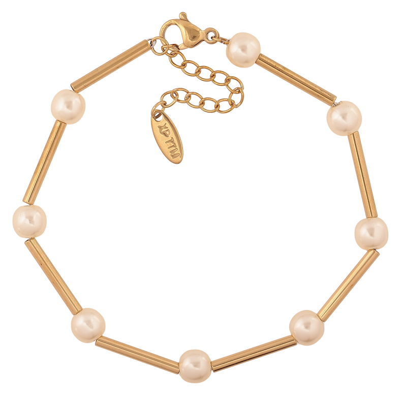 Браслет Xuping ТТМ Stainless Steel колір 14К "Перлинні намистини" довжина з дод. ланцюжком 18-21см х 2-6мм фото №1