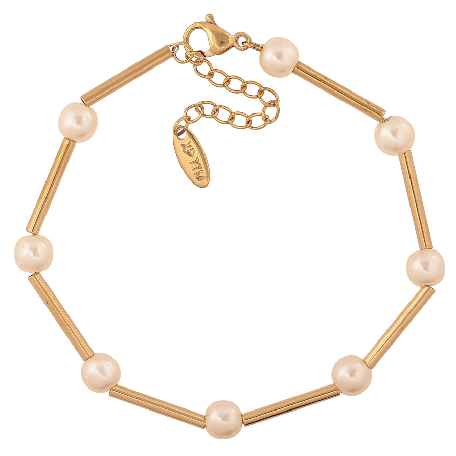 Браслет Xuping ТТМ Stainless Steel колір 14К "Перлинні намистини" довжина з дод. ланцюжком 18-21см х 2-6мм фото №1