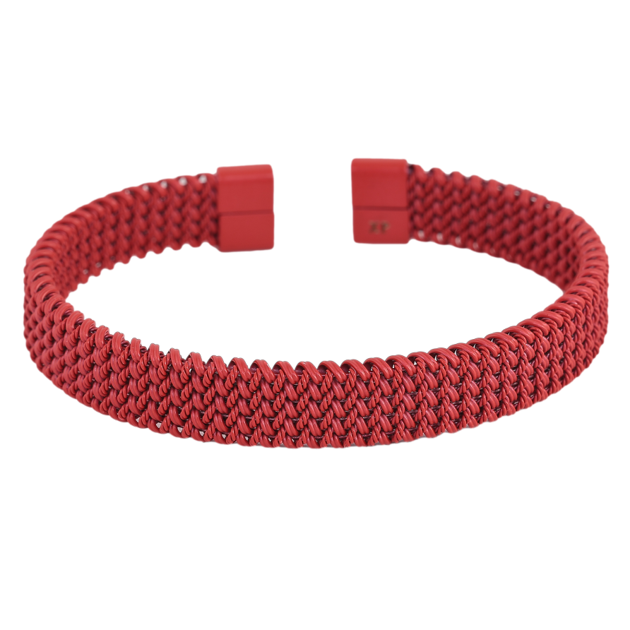 Браслет Xuping ТТМ Stainless Steel колір Родій "Декоративний візерунок пружинка, фарбування червоною емаллю, шир. 10мм" ø 6см фото №1