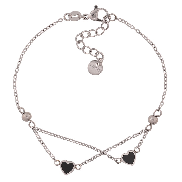 Браслет Xuping ТТМ Stainless Steel колір Родій "Ланцюжок з чорними серцями" довжина з дод. ланцюжком 18.5-21.5см х 1.5-6мм фото №3 Браслет Xuping ТТМ Stainless Steel колір Родій "Ланцюжок з чорними серцями" довжина з дод. ланцюжком 18.5-21.5см х 1.5-6мм фото №3
