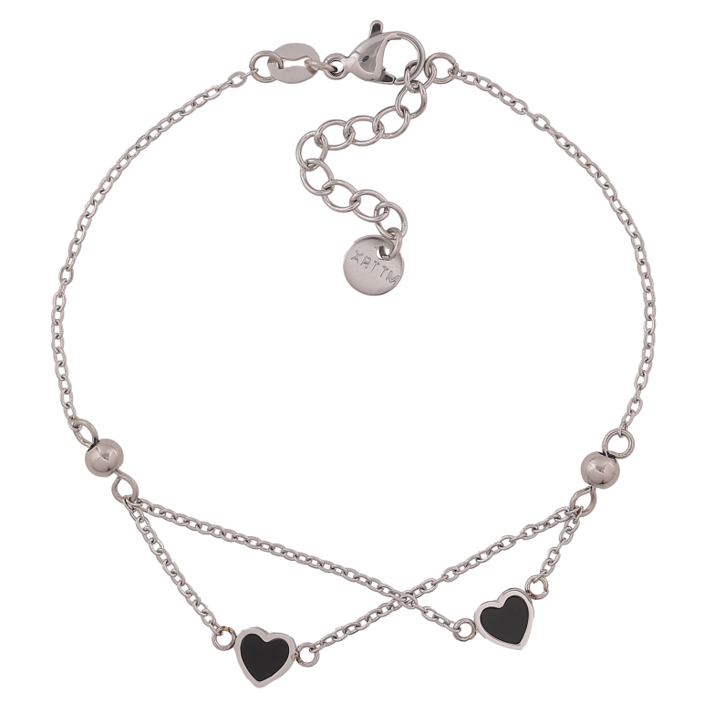 Браслет Xuping ТТМ Stainless Steel цвет Родий "Цепочка с черными сердечками" длина с доп. цепочкой 18.5-21.5см х 1.5-6мм фото №1