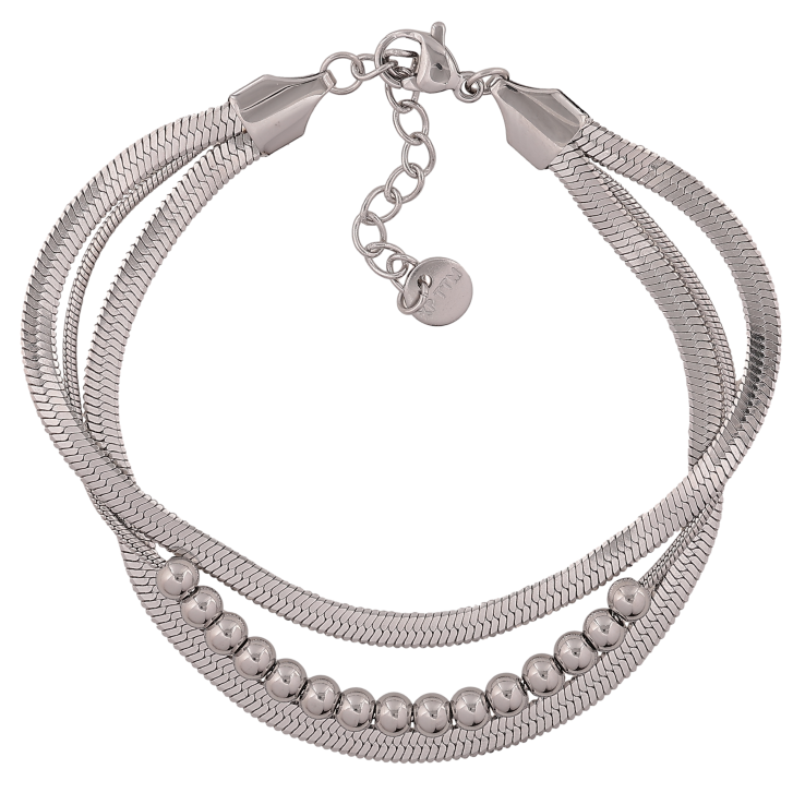 Браслет Xuping ТТМ Stainless Steel колір Родій "Потрійний ланцюжок з намистинами" довжина з дод. ланцюжком 17.5-20.5см х 8мм фото №7 Браслет Xuping ТТМ Stainless Steel колір Родій "Потрійний ланцюжок з намистинами" довжина з дод. ланцюжком 17.5-20.5см х 8мм фото №7