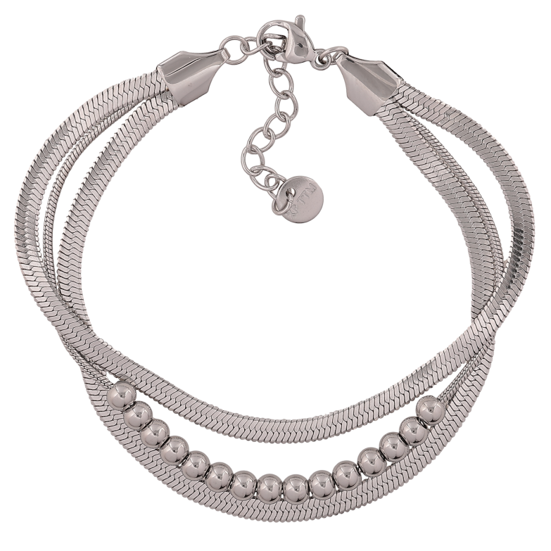 Браслет Xuping ТТМ Stainless Steel цвет Родий "Тройная цепочка с бусинами" длина с доп. цепочкой 17.5-20.5см х 8мм фото №1