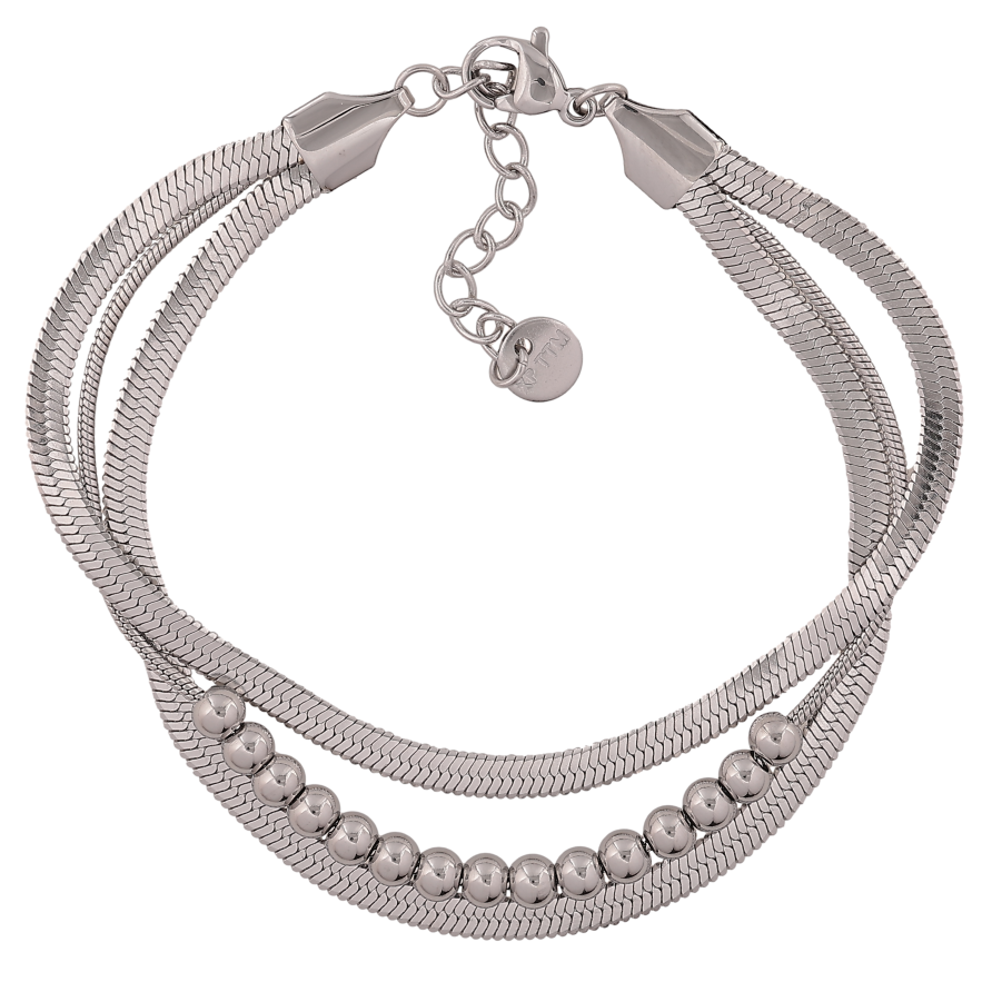 Браслет Xuping ТТМ Stainless Steel цвет Родий "Тройная цепочка с бусинами" длина с доп. цепочкой 17.5-20.5см х 8мм фото №1