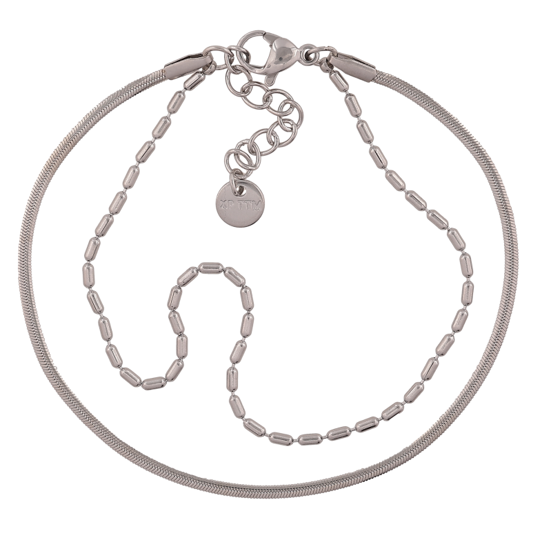 Браслет Xuping ТТМ Stainless Steel колір Родій "Двойная цепочка" длина с доп. цепочкой 18-21см х 3мм фото №4