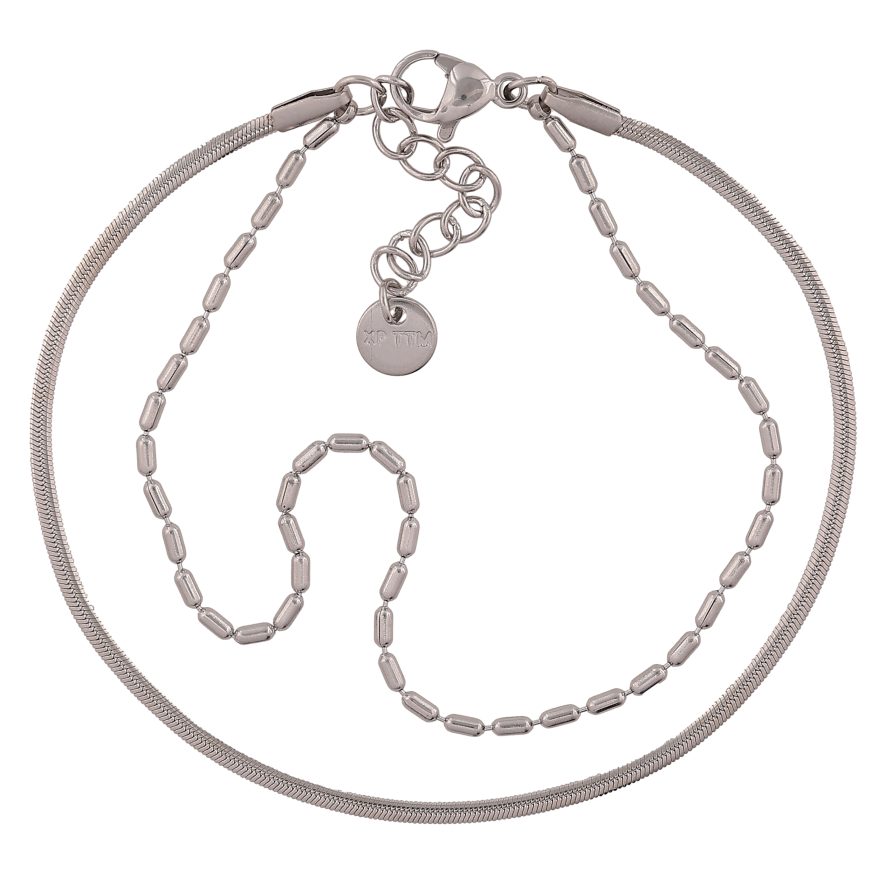 Браслет Xuping ТТМ Stainless Steel колір Родій "Двойная цепочка" длина с доп. цепочкой 18-21см х 3мм фото №1