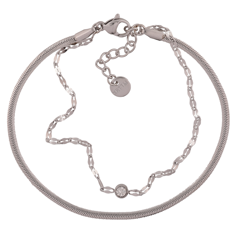 Браслет Xuping ТТМ Stainless Steel цвет Родий "Двойная цепочка с кристаллом" длина с доп. цепочкой 17.5-20.5см х 4.5мм фото №1