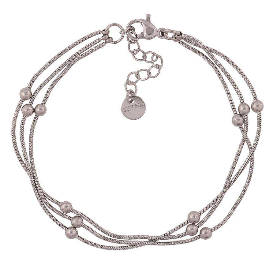 Браслет Xuping ТТМ Stainless Steel колір Родій "Потрійний ланцюжок з намистинами" довжина з дод. ланцюжком 17-20см х 3мм фото №1