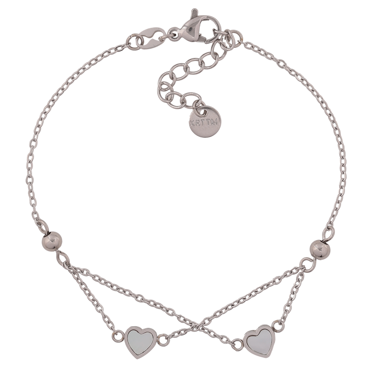 Браслет Xuping ТТМ Stainless Steel колір Родій "Ланцюжок з перламутровими серцями" довжина з дод. ланцюжком 18.5-21.5см х 1.5-6мм фото №2 Браслет Xuping ТТМ Stainless Steel колір Родій "Ланцюжок з перламутровими серцями" довжина з дод. ланцюжком 18.5-21.5см х 1.5-6мм фото №2