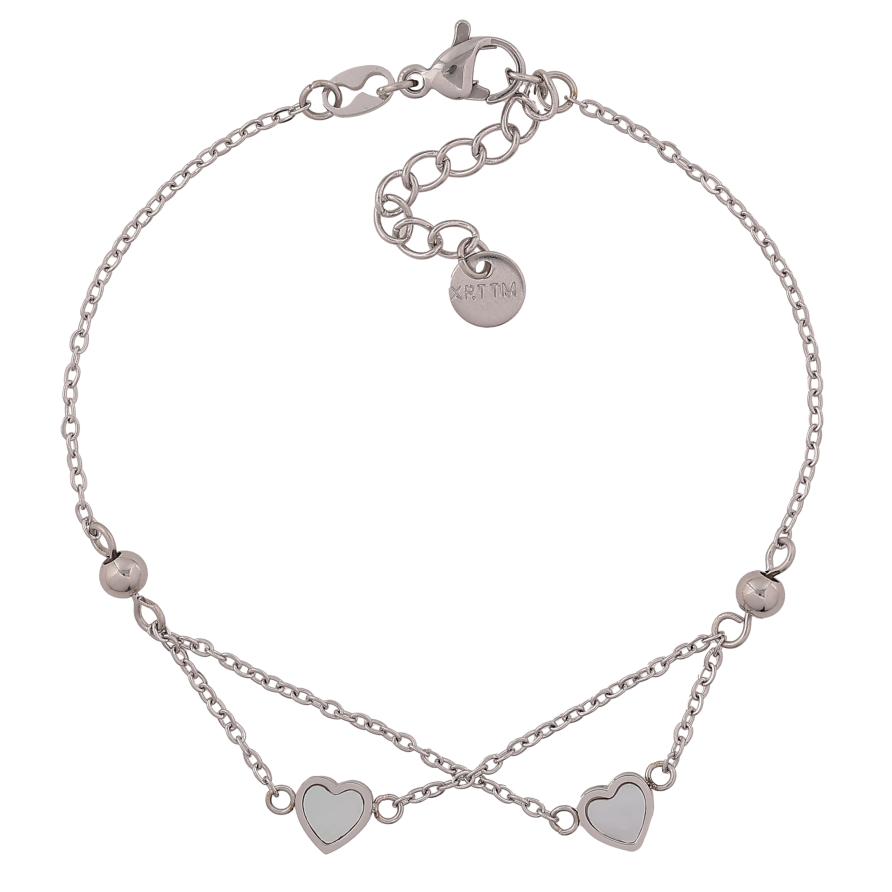 Браслет Xuping ТТМ Stainless Steel колір Родій "Ланцюжок з перламутровими серцями" довжина з дод. ланцюжком 18.5-21.5см х 1.5-6мм фото №1