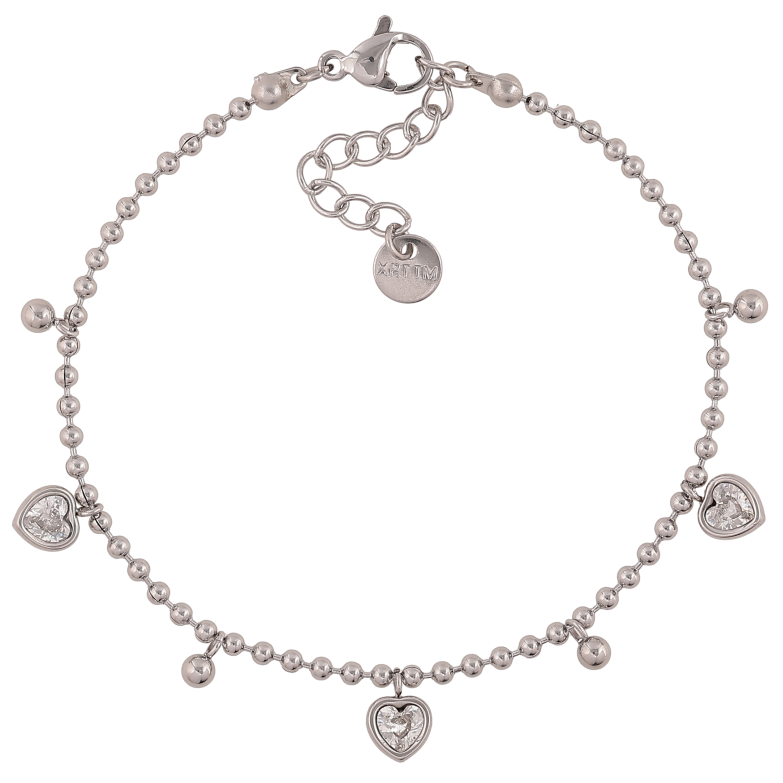 Браслет Xuping ТТМ Stainless Steel колір Родій "Ланцюжок з кристальними сердечками" довжина з дод. ланцюжком 17-20см х 2мм фото №4