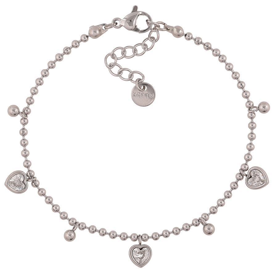 Браслет Xuping ТТМ Stainless Steel колір Родій "Ланцюжок з кристальними сердечками" довжина з дод. ланцюжком 17-20см х 2мм фото №1