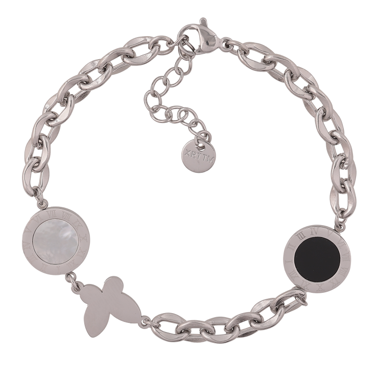 Браслет Xuping ТТМ Stainless Steel колір Родій "Ланцюжок з циферблатами та метеликом" довжина з дод. ланцюжком 17-20см х 5-12мм фото №23 Браслет Xuping ТТМ Stainless Steel колір Родій "Ланцюжок з циферблатами та метеликом" довжина з дод. ланцюжком 17-20см х 5-12мм фото №23