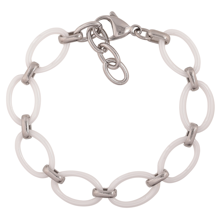 Браслет Xuping ТТМ Stainless Steel колір Родій "Ланки з білої кераміки" довжина з дод. ланцюжком 16-19см х 2-11мм фото №24