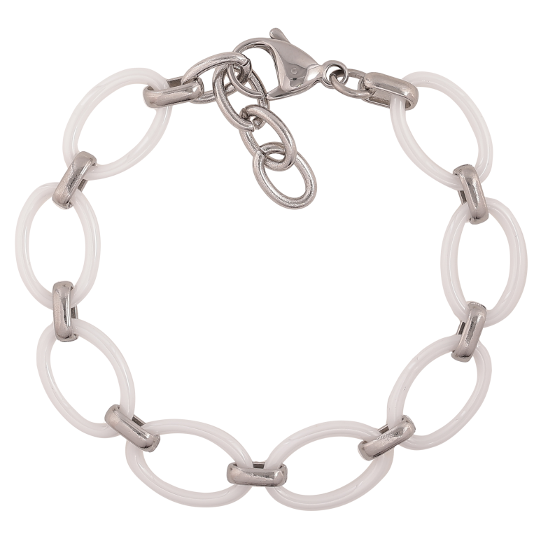 Браслет Xuping ТТМ Stainless Steel колір Родій "Ланки з білої кераміки" довжина з дод. ланцюжком 16-19см х 2-11мм фото №1