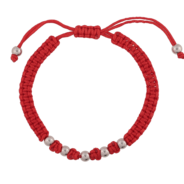 Браслет Xuping ТТМ Stainless Steel колір Родій "Червоний плетений шнур з намистинами" на затяжці довжина 14-25см х 5-6мм фото №5