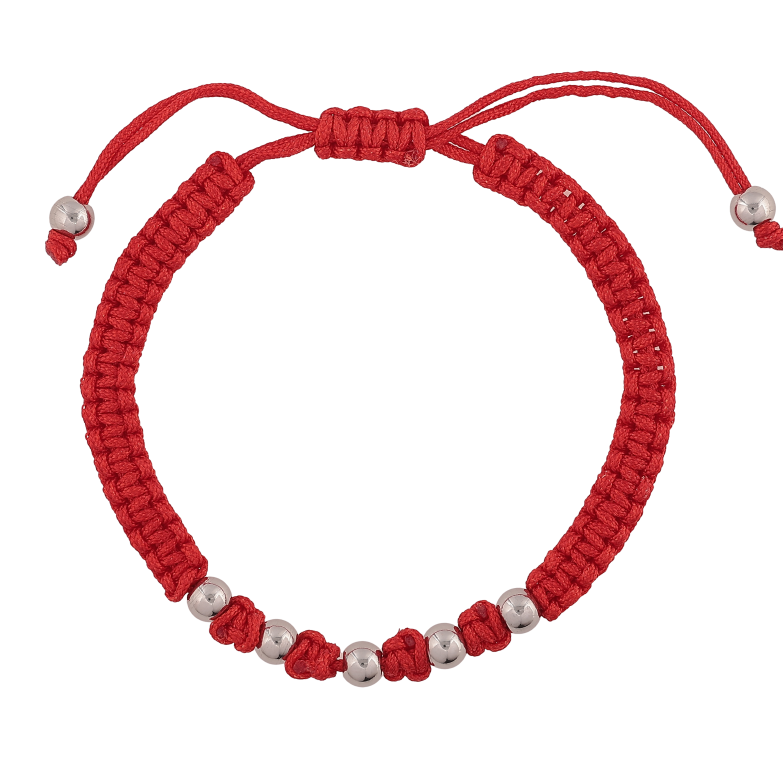 Браслет Xuping ТТМ Stainless Steel колір Родій "Червоний плетений шнур з намистинами" на затяжці довжина 14-25см х 5-6мм фото №1