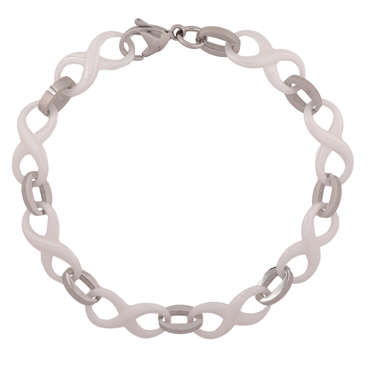 Браслет Xuping ТТМ Stainless Steel колір Родій "Ланки вісімки з білої кераміки" довжина 21см х 10мм фото №20