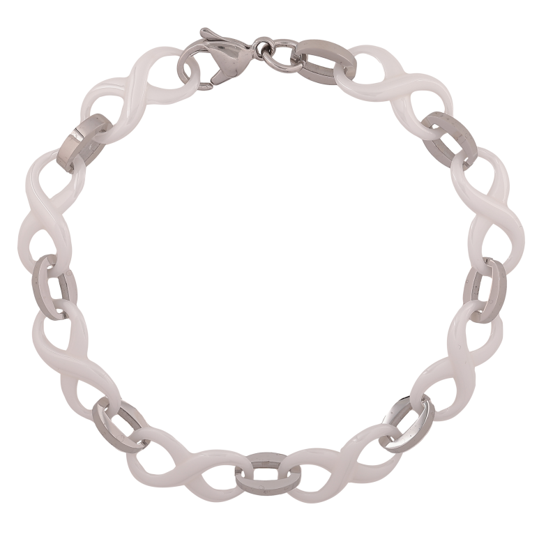 Браслет Xuping ТТМ Stainless Steel цвет Родий "Звенья восьмерки из белой керамики" длина 21см х 10мм фото №1