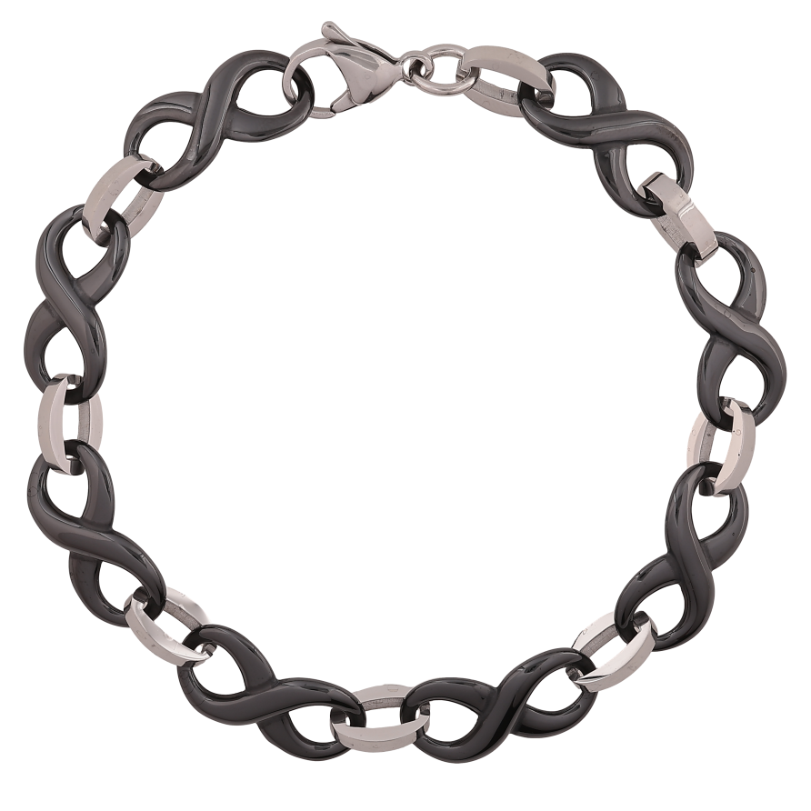 Браслет Xuping ТТМ Stainless Steel колір Родій "Ланки вісімки з чорної кераміки" довжина 21см х 10мм фото №1