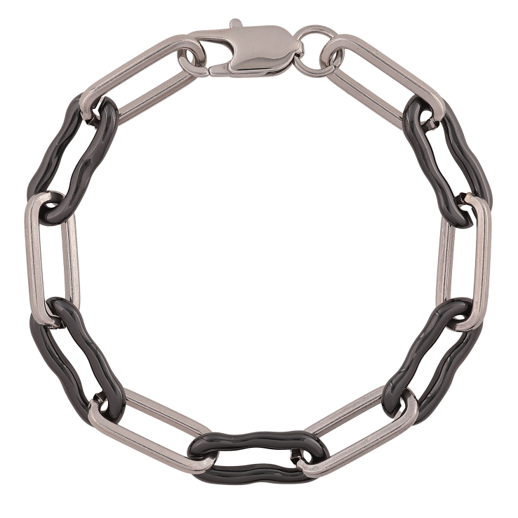 Браслет Xuping ТТМ Stainless Steel колір Родій "Ланки з чорної кераміки" довжина 19.5см х 8мм фото №23