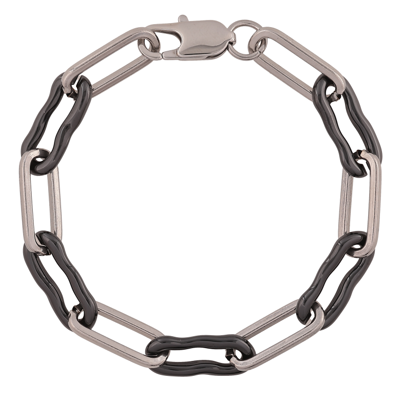 Браслет Xuping ТТМ Stainless Steel колір Родій "Ланки з чорної кераміки" довжина 19.5см х 8мм фото №1