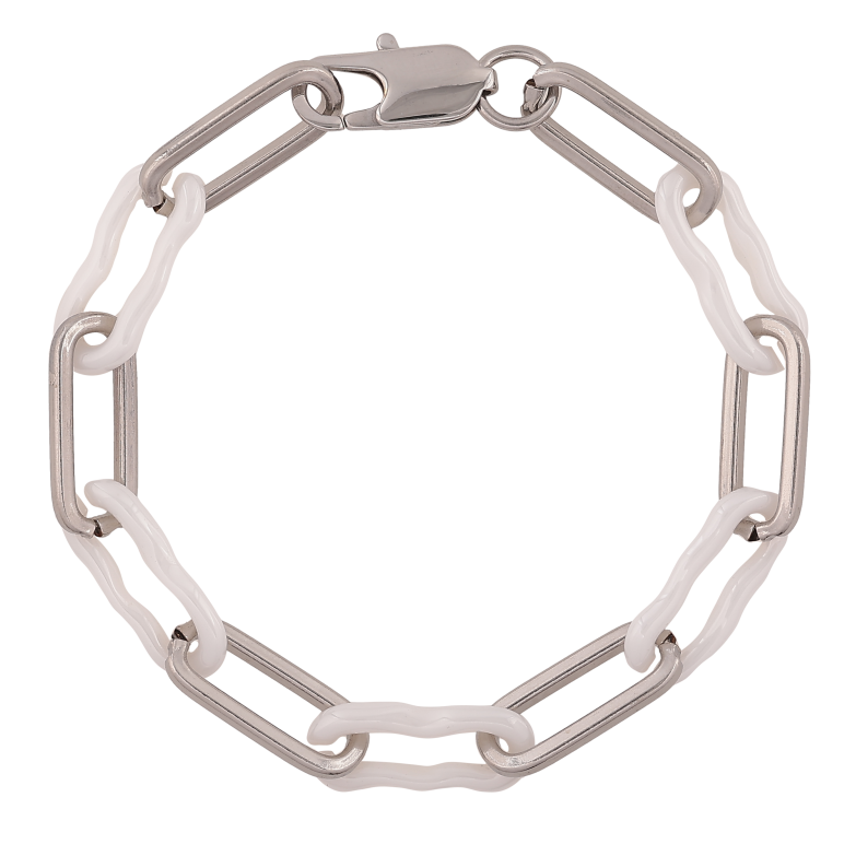 Браслет Xuping ТТМ Stainless Steel колір Родій "Ланки з білої кераміки" довжина 19.5см х 8мм фото №1